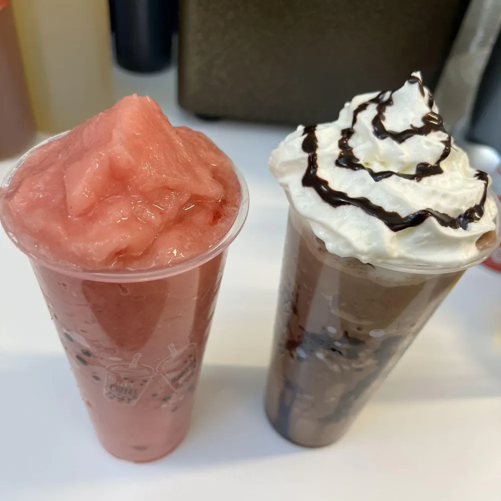 Watermelon slush and chocolate smoothie at BoBa Cha Bubble Tea & Smoothies House, a Cafe in Baltimore